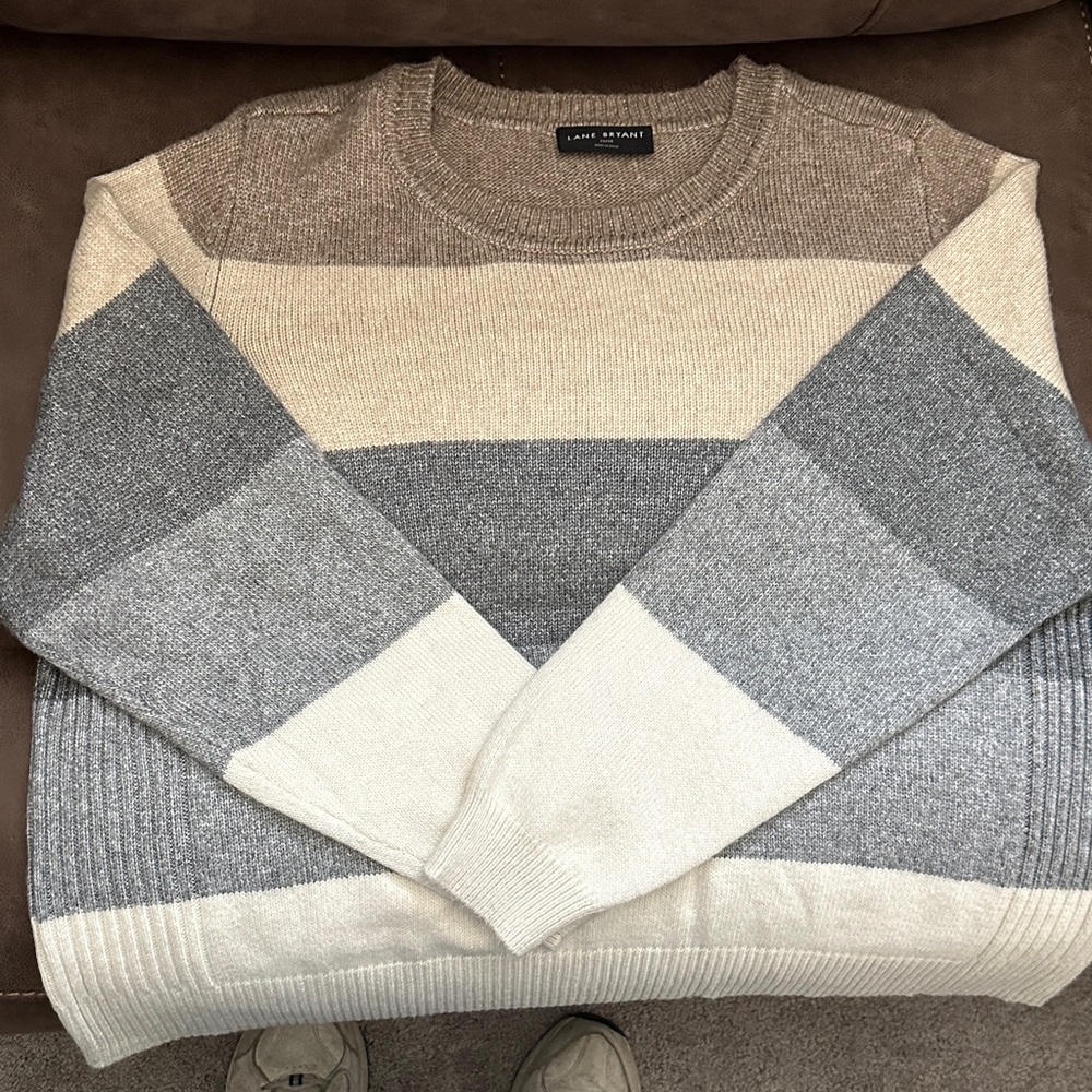 Lane Bryant Neutral Toned Striped Sweater